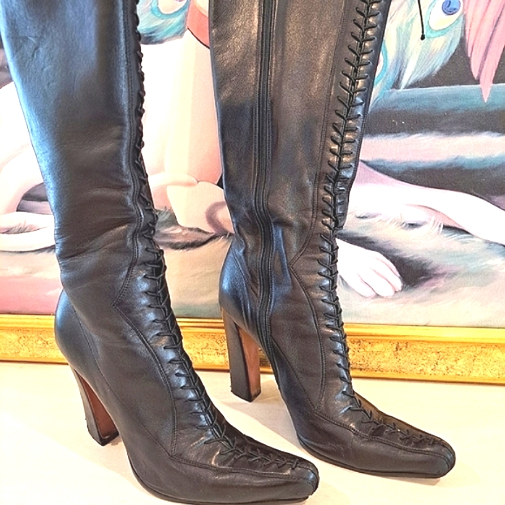 Alaia Black Knee Length Leather Boots 8